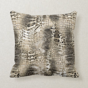 Neutralt Färg Exotic Snakeskin Animal Skriv ut Kudde