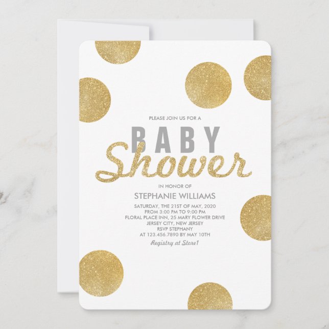 Neutralt Faux Guld White Baby Shower Inbjudan (Framsida)