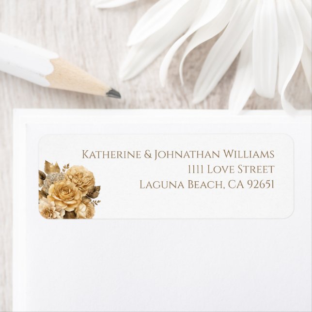 Neutralt Flower Bouquet-Bröllop- Returadress Etikett (Insitu)