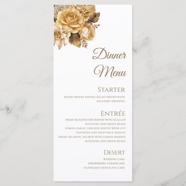Neutralt Flower Bouquet-White Bröllop-Menu Meny (Framsida)