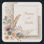 Neutralt Folk Art Wildblomma Bröllop Fyrkantigt Klistermärke<br><div class="desc">Lägg till en organisk, rustik charm till dina bröllop-detaljer med den här Neutralten Folk Art Wildbloms Bröllop-etiketten. Den här designen har mjuka blommigtar med vattenfärg, fintvätt löv och jorda botaniska accenter i varma beige, muterade blå och naturliga bruna toner. Arrangemanga som inspirerats av folkkonsten ger en artisanal beröring till firande...</div>