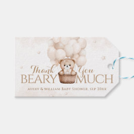 Neutralt för babykläder för nalle-ballong presentetikett