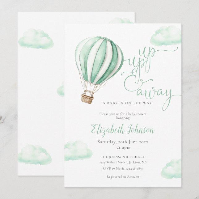 Neutralt för babykläder på upp och bort från Luftb Inbjudningar (Fram/baksida)