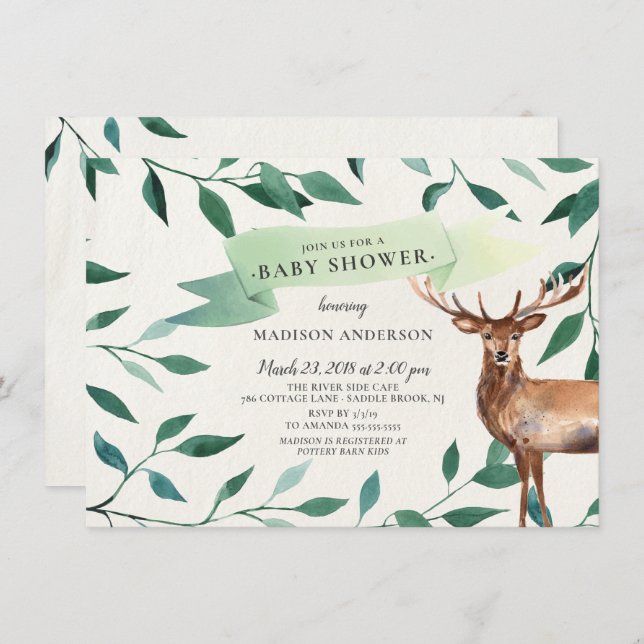 Neutralt för Hjort, babykläder Inbjudningar (Fram/baksida)