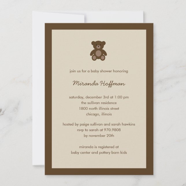 Neutralt för inbjudan till Beary Sweet Baby Shower (Framsida)