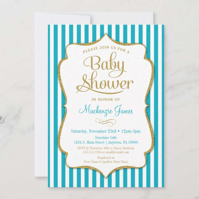 Neutralt för inbjudan till turkos Guld Baby Shower (Framsida)