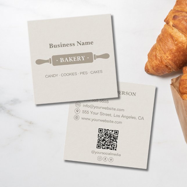 Neutralt för minimalistisk rullbageri fyrkantigt visitkort (Minimalist Roller Bakery Neutral Square Business Card)