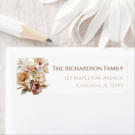 Neutralt för rustik brun beige blommigt under höst returadress etikett
