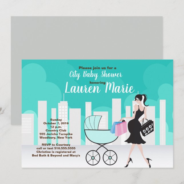 Neutralt för stadstransport av gravida mamma-babys inbjudningar (Fram/baksida)