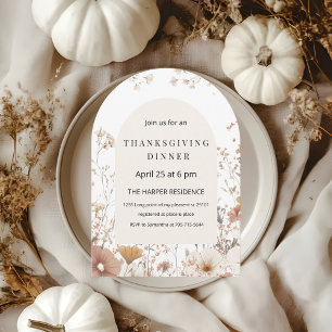 Neutralt för Thanksgiving för Blommigt med båge Inbjudningar