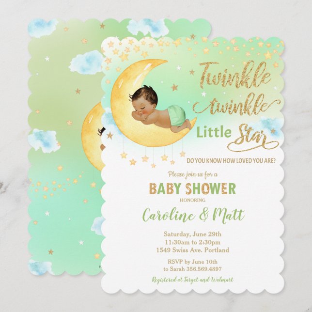 Neutralt för Twinkle Little Star Brown Baby Shower Inbjudningar (Fram/baksida)