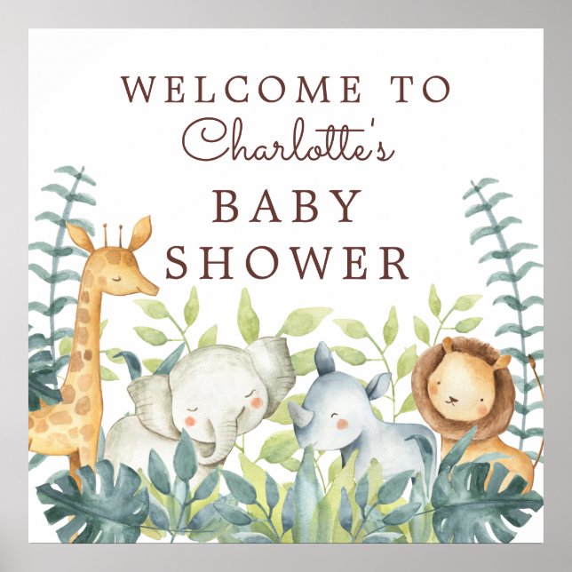 Neutralt för ungle Animals Baby Shower Välkommen Poster (Framsidan)