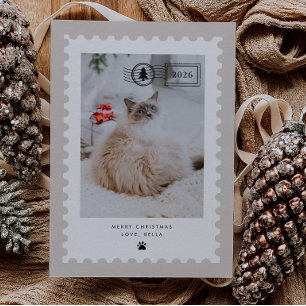 Neutralt frimärke husdjur katt foto semester julkort