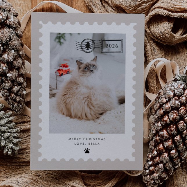 Neutralt frimärke husdjur katt foto semester julkort (Skapare uppladdad)