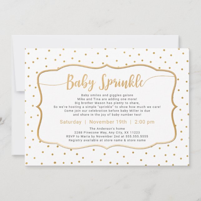 Neutralt Gender Baby Sprinkle med guld konetti Inbjudningar (Framsida)