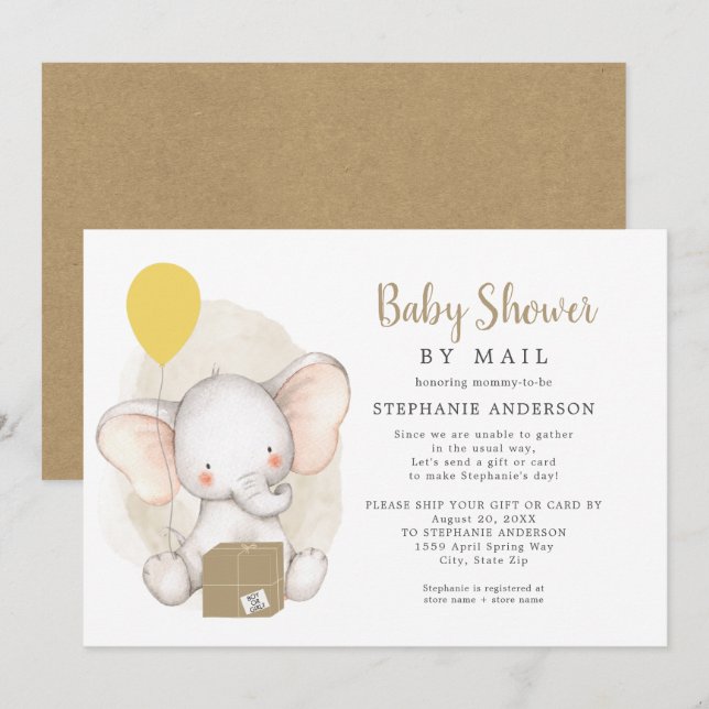 Neutralt Gender Elephant Baby Shower by Mail Inbjudningar (Fram/baksida)