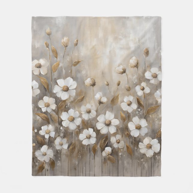 Neutralt Grått Guld Taupe-Blommigt Fleecefilt (Framsidan)