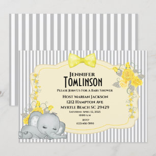 Neutralt Grått Gult Blommigt  Baby Shower-inbjudan Inbjudningar