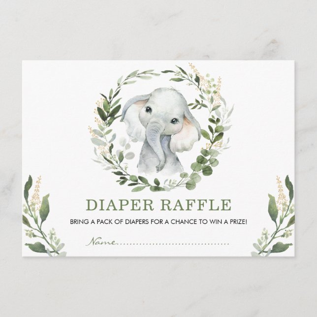 Neutralt Greenery Guld Elephant Baby Diaper Raffle Tilläggskort (Framsida)