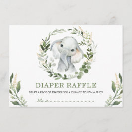 Neutralt Greenery Guld Elephant Baby Diaper Raffle Tilläggskort
