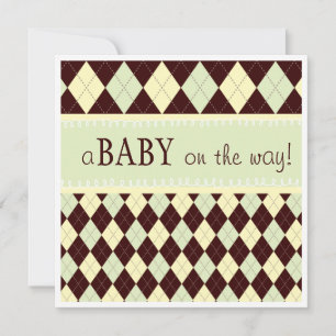 Neutralt Grönt Argyle Baby på Way Baby Shower Inbjudningar
