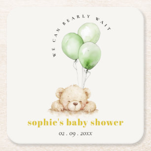 Neutralt Grönt Barly Wait Balloon Baby Shower Underlägg Papper Kvadrat