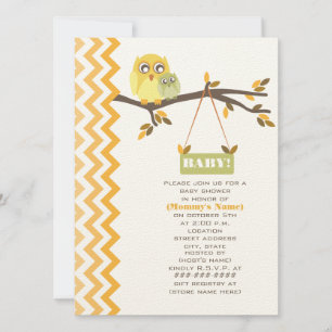 Neutralt Grönt Fall Baby Shower Mamma & Baby Ugglo Inbjudningar