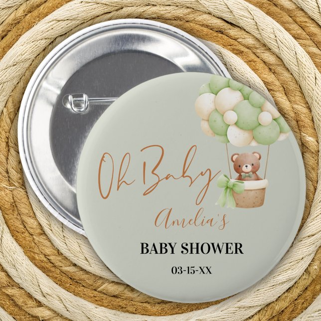 Neutralt Grönt Nalle Oh Baby Balloon Knapp (Skapare uppladdad)