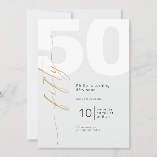 Neutralt Guld Elegant Calligraphy Birthday Inbjudningar (Framsida)