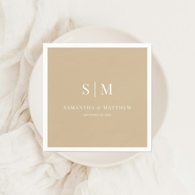 Neutralt Guld Elegant par Initialer Bröllop Pappersservett (Neutral Gold Couple Initials Wedding Napkin)