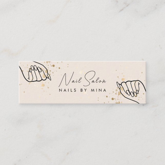Neutralt Guld Specks Hand Nail Salon Mini Visitkort (Framsida)