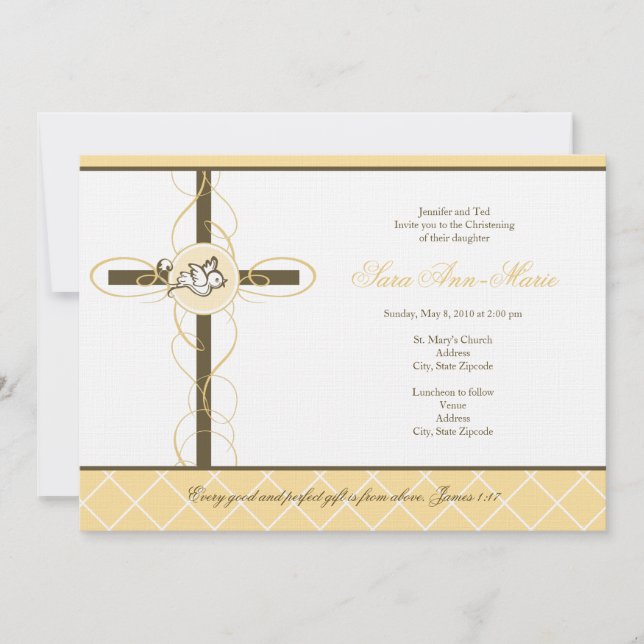 Neutralt Gult Christening/Baptism Inbjudan (Framsida)