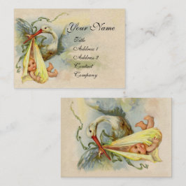 NEUTRALT GULT STORK BABY SHOWER Pearl papper Visitkort