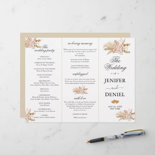 Neutralt Handflatan och Pampas Flower Decor Bröllo (Fram/Back In Situ)