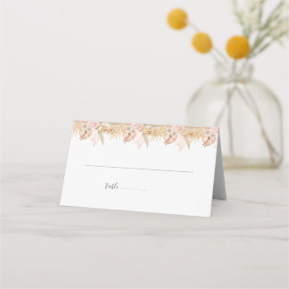 Neutralt Handflatan och Pampas Flower Decor Bröllo Placeringskort