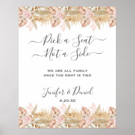 Neutralt Handflatan och Pampas Flower Decor Bröllo Poster