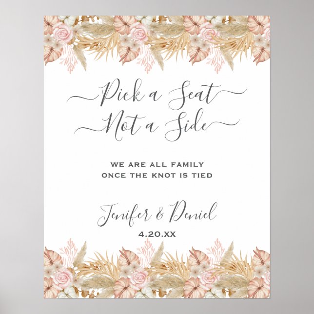 Neutralt Handflatan och Pampas Flower Decor Bröllo Poster (Framsidan)