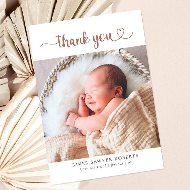 Neutralt Heart-skript Photo Baby - tackkort Tack Kort (Baby Photo Thank You Card)