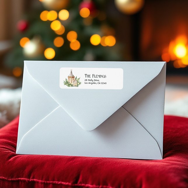 Neutralt Helgdag Vattensfärg Julfärg Returadress Etikett (Neutral Watercolor Christmas Lantern Holiday Label)