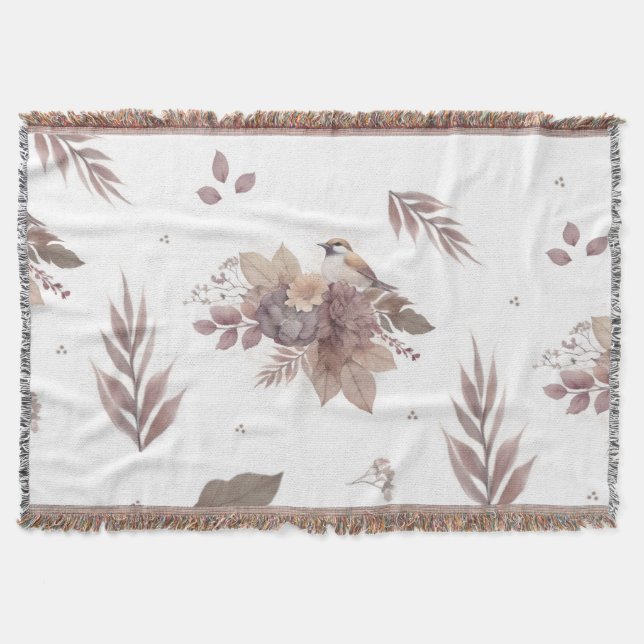 Neutralt Hösten Bird Seamless Mönster Filt (Framsidan)