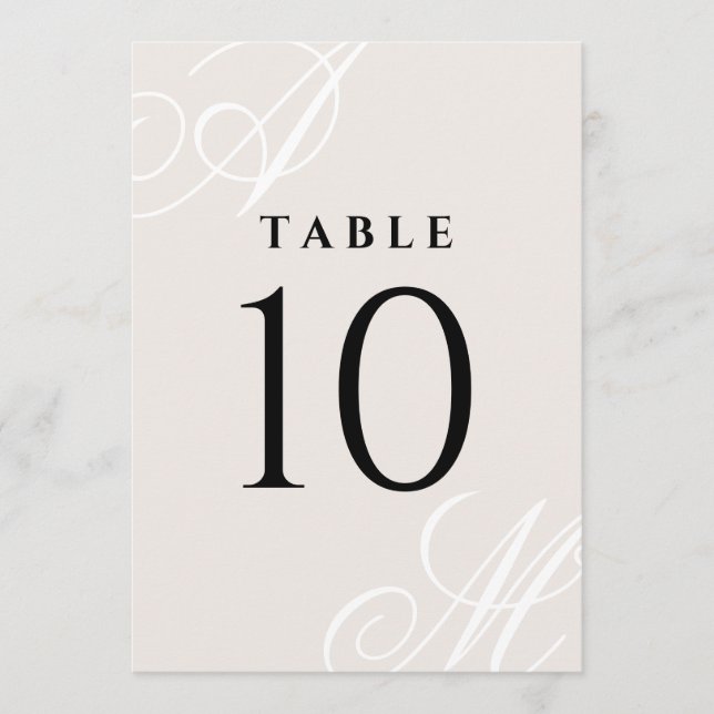 Neutralt Ivory Beige Elegant Monogram-Bordsnummer (Framsida)