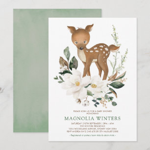 Neutralt Ivory Greenery Forest Hjort Baby Shower Inbjudningar