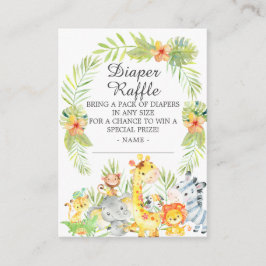 Neutralt Jungle Animals Baby Shower Diaper Raffle Tilläggskort
