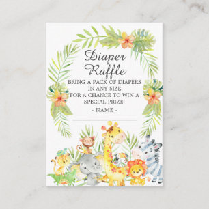 Neutralt Jungle Animals Baby Shower Diaper Raffle Tilläggskort