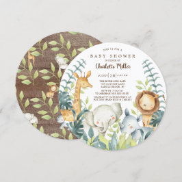 Neutralt Jungle Animals Baby Shower Inbjudningar