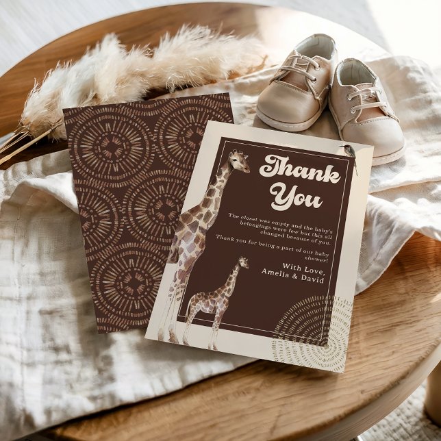 Neutralt Jungle Safari Giraffe Baby Shower Tack Kort (Skapare uppladdad)