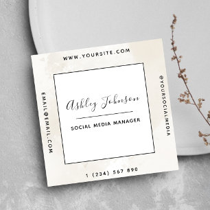 Neutralt Light Beige Pastel Marble QR Code Clean Fyrkantigt Visitkort