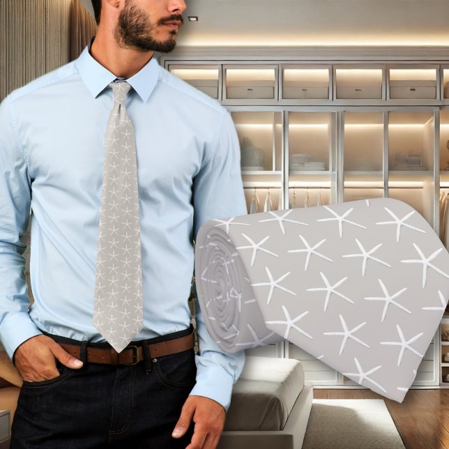Neutralt Light Taupe Starfish Patternes Grooms Tie Slips (Skapare uppladdad)
