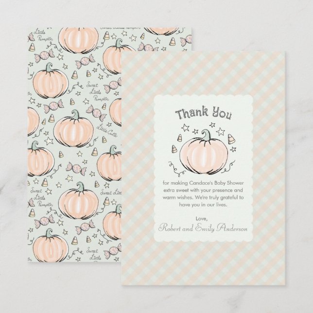 Neutralt Little Pumpkin Baby Shower - tackkort Tack Kort (Fram/baksida)