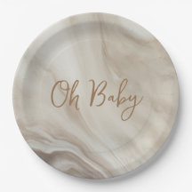 Neutralt Marble Baby Shower Papper Tallrikar
